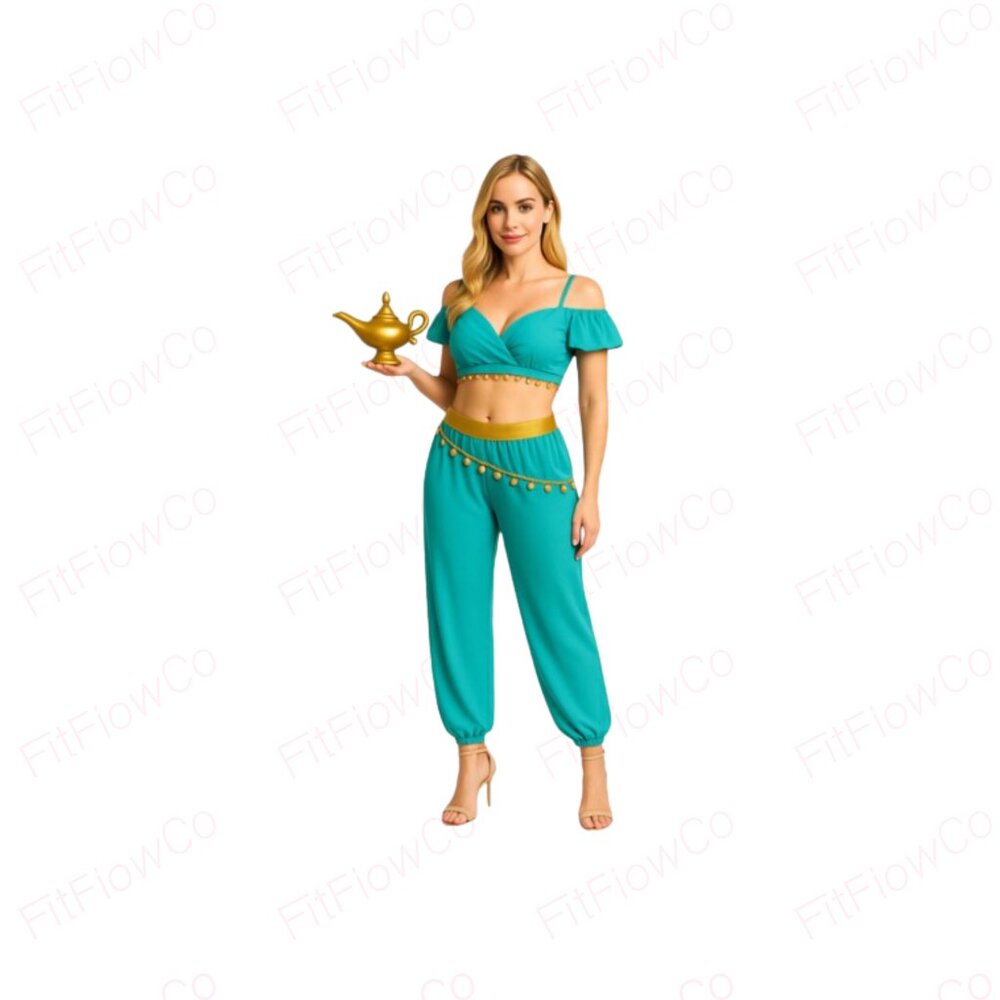 Turquoise Genie Costume Women’s Medium w/ Gold Lamp EUC - Picture 2 of 12
